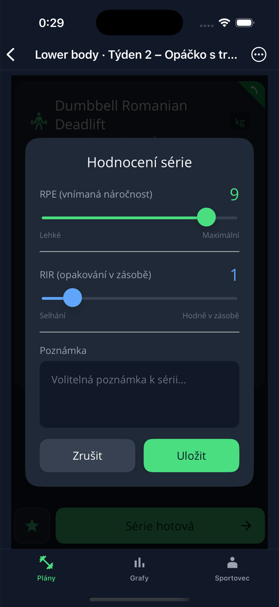 Hodnocení série RPE/RIR